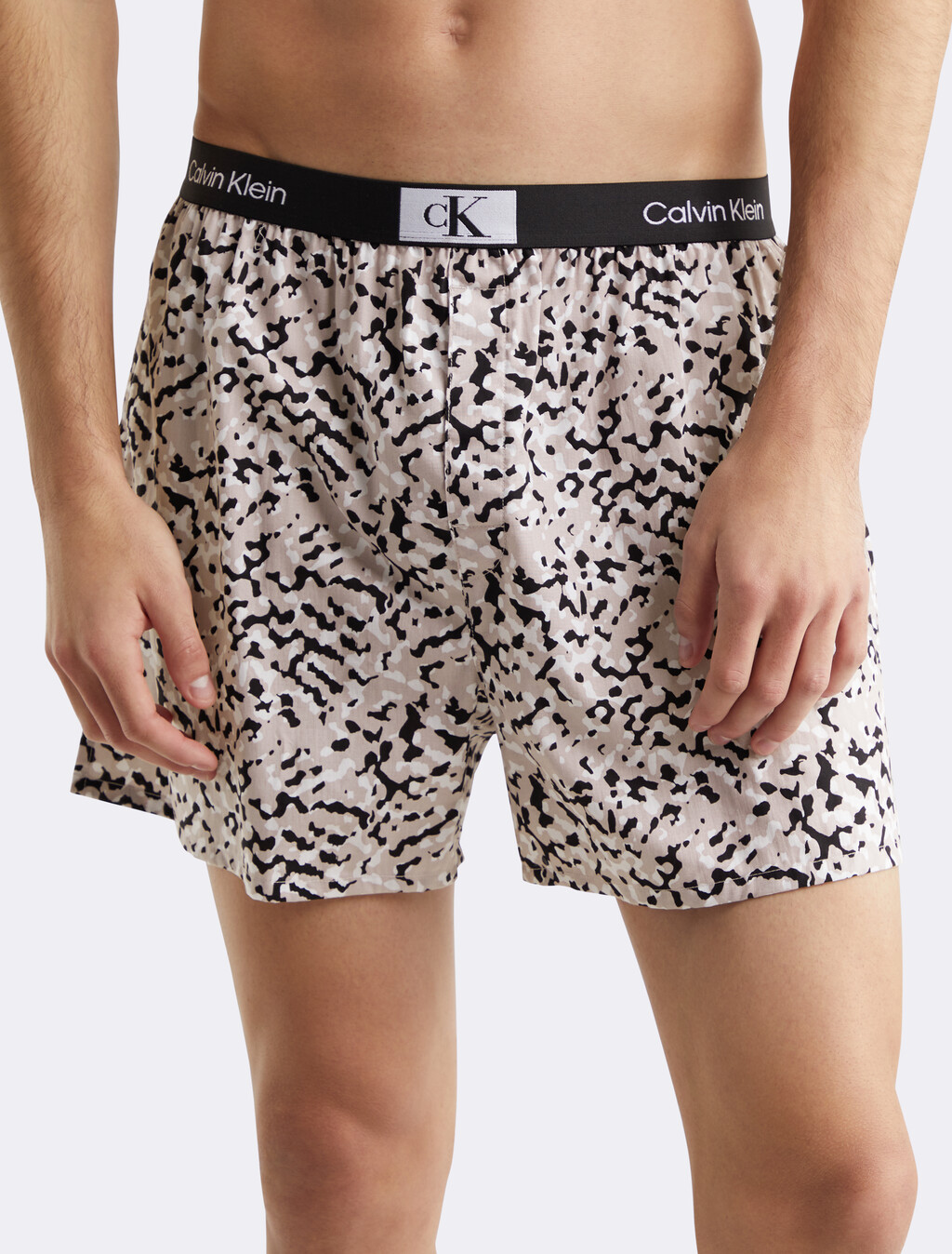 Calvin Klein 1996 Woven Cotton Boxers, PRINT/CLOUD GRY, hi-res