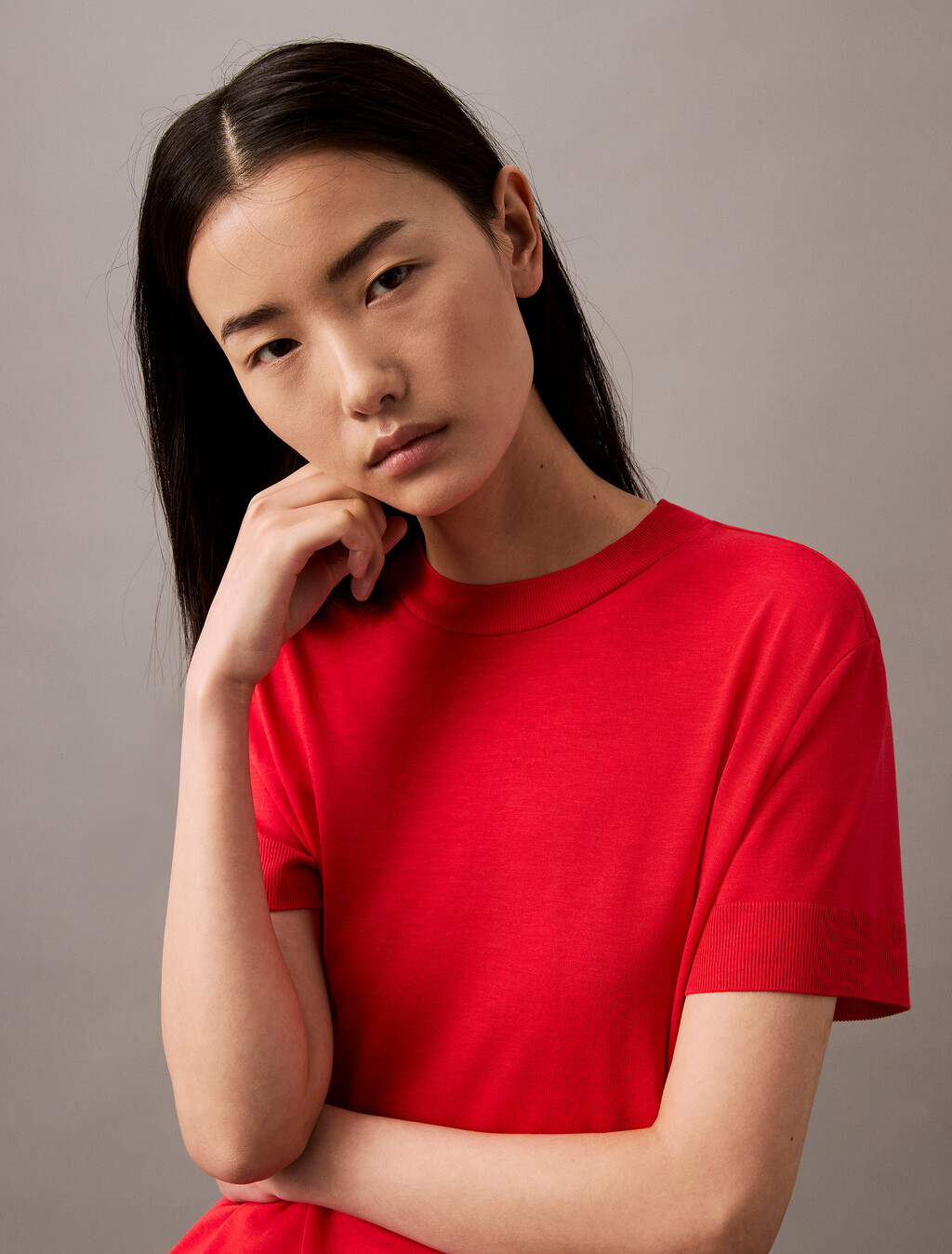 Silk Touch Mockneck Tee, Tomato, hi-res