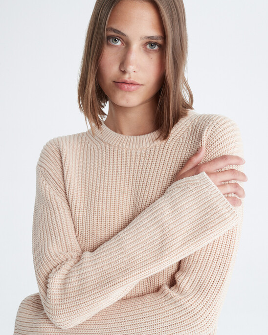 Smooth Cotton Chunky Knit Crewneck Sweater