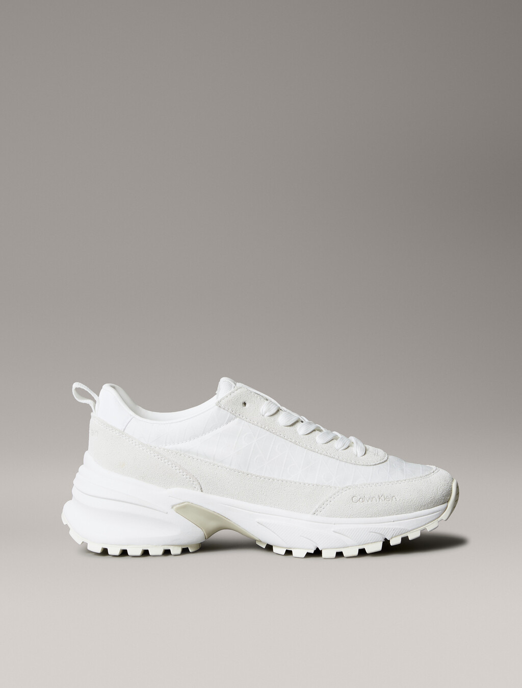 Suede and Emblem Logo Nylon Trainers, White/Marshmallow/Feather Gray, hi-res
