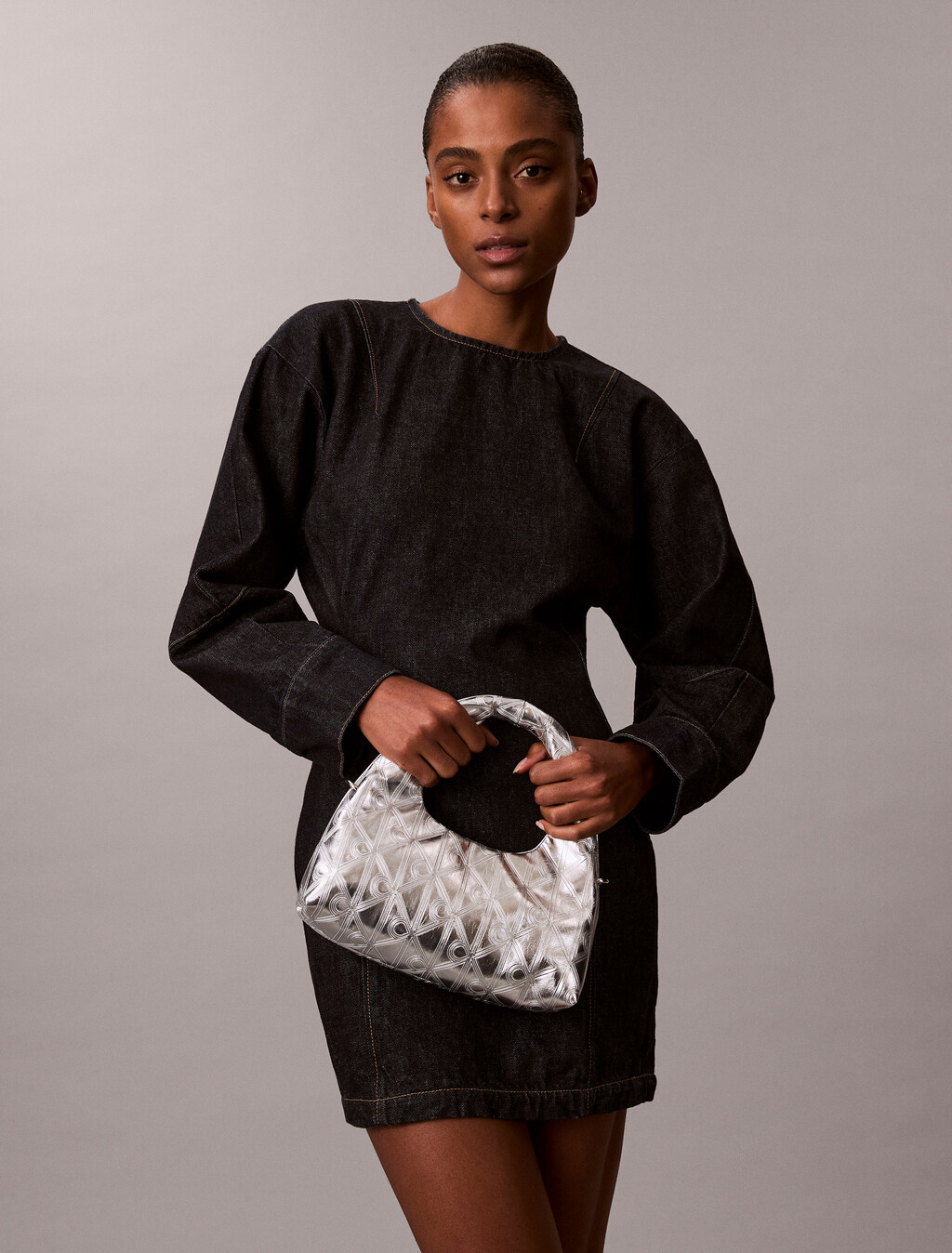 Puffer Emblem Logo Metallic Mini Bag, SILVER METALLIC, hi-res