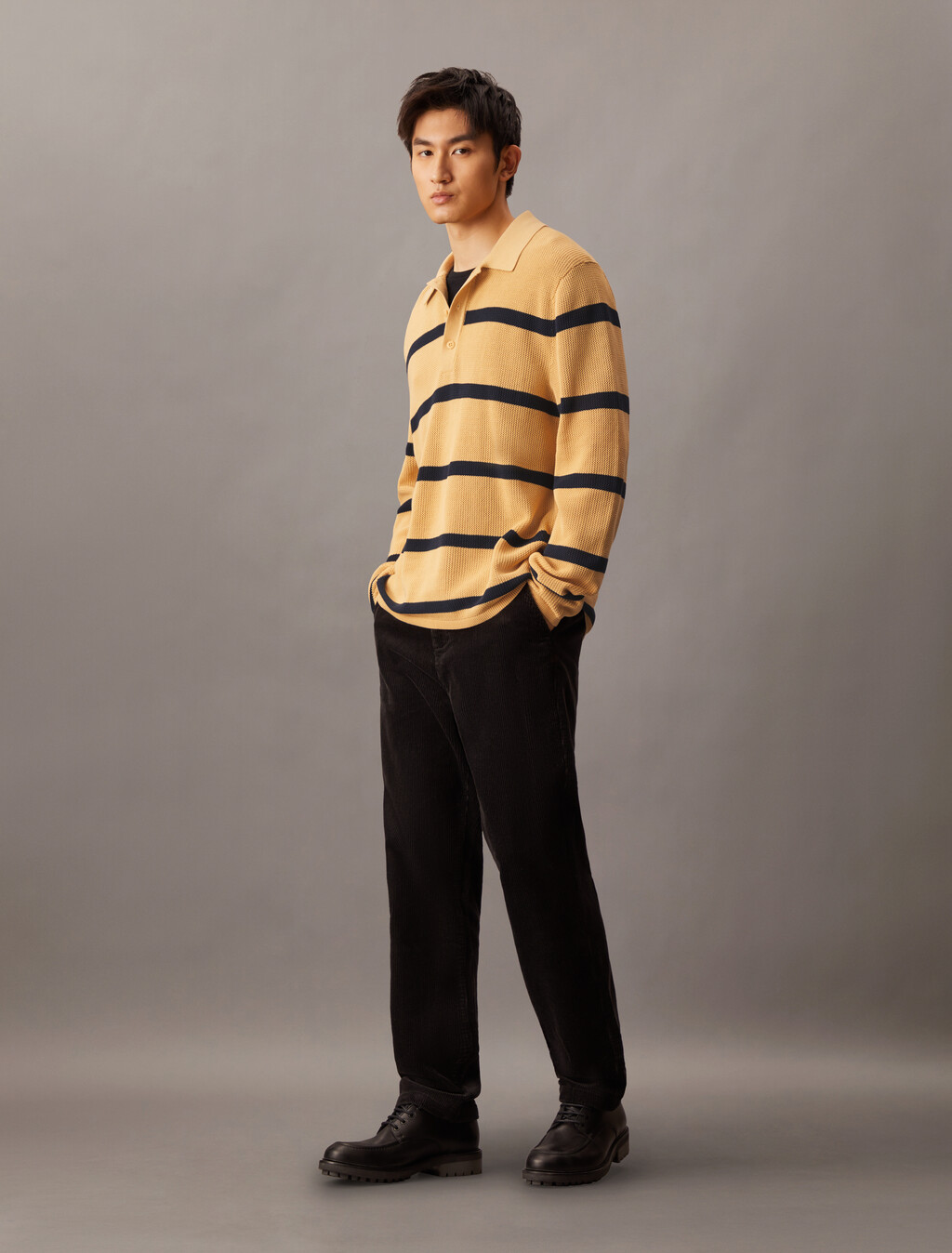 Striped Relaxed Polo, Lemon Peel, hi-res