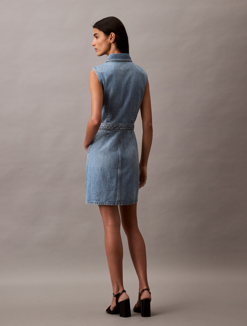 Sleeveless Denim Mini Dress, SAGE STONE, hi-res