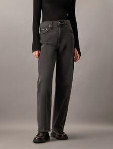 High Rise Loose Black Jeans, Denim Black, hi-res
