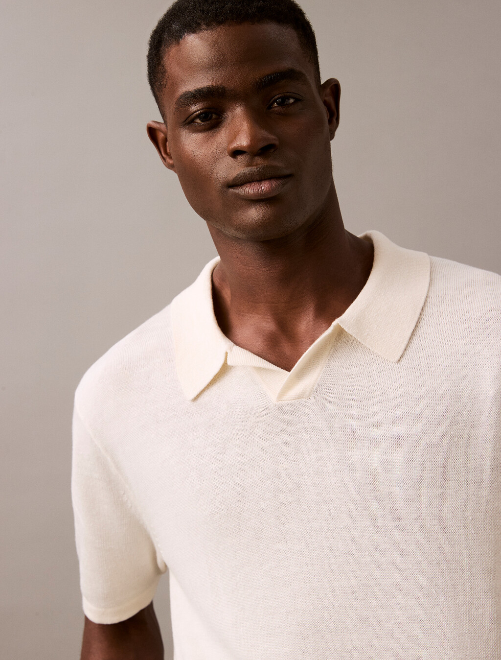 Linen Blend Short Sleeve Jumper, Tofu, hi-res