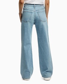 LIGHT WASH HIGH RISE WIDE LEG DISTRESSED JEANS, Light Blue Dstr Back Embro, hi-res