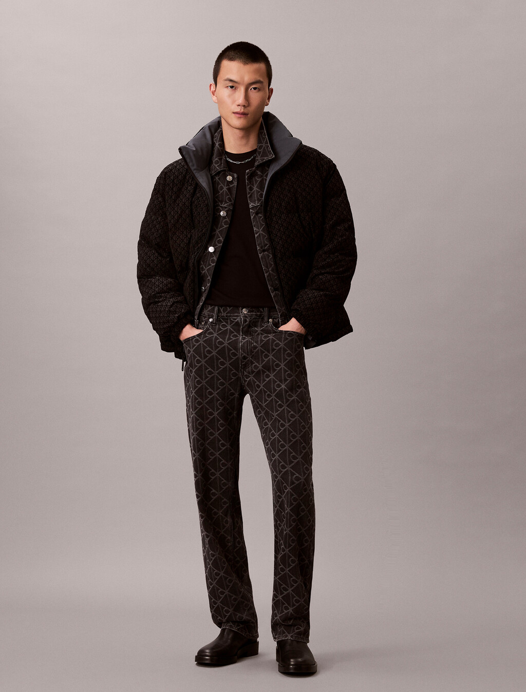 90s Signature Emblem Jacquard Jeans, BLACK EMBLEM, hi-res