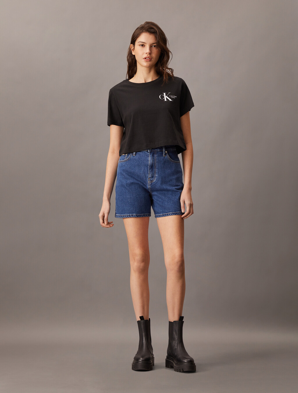 CK Monogram Cropped Tee, CK BLACK, hi-res