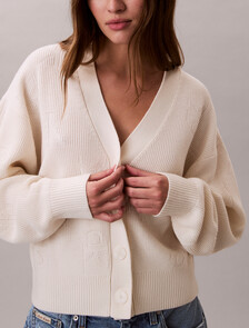 CK Emblem Knit Cardigan, Ivory, hi-res
