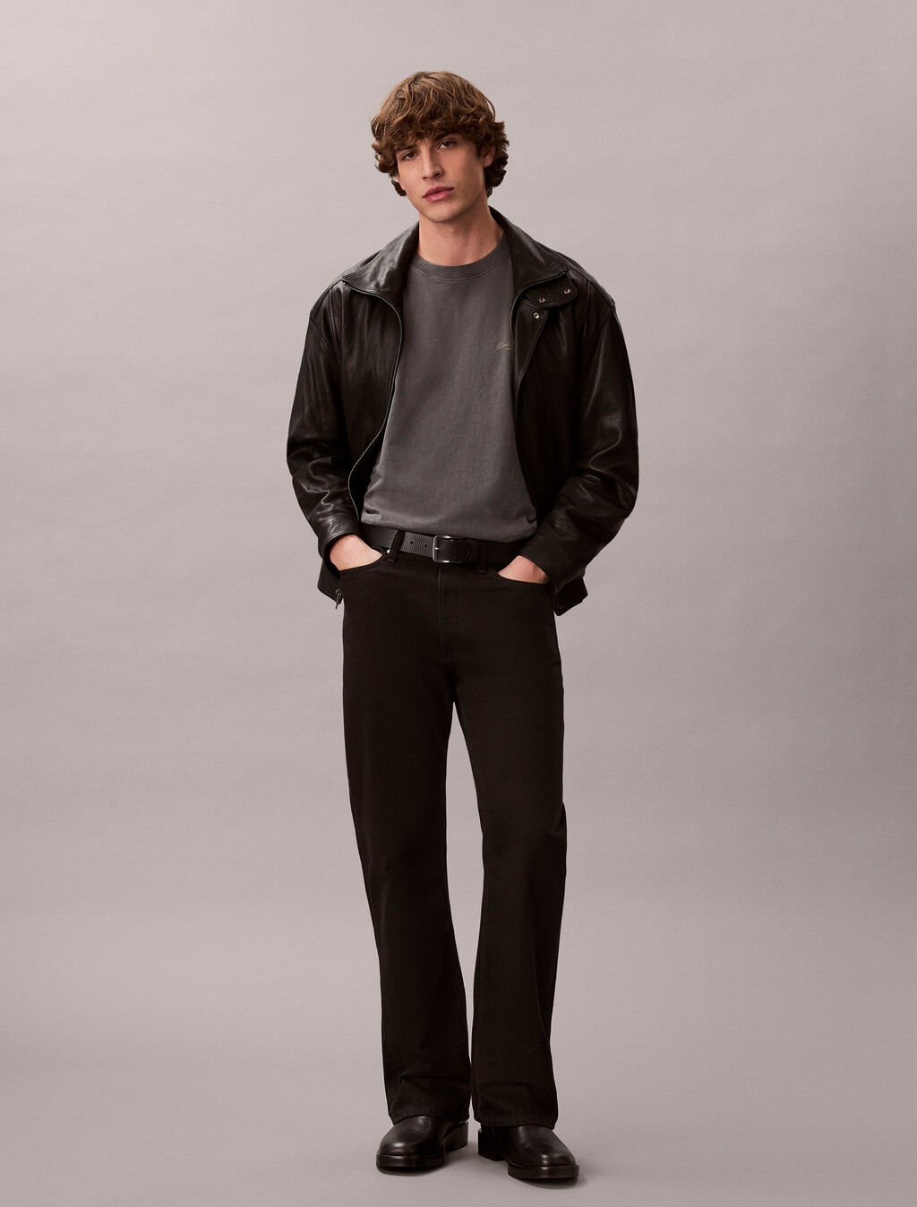 Oversized Abstract Print Tee, Gray Pinstripe, hi-res