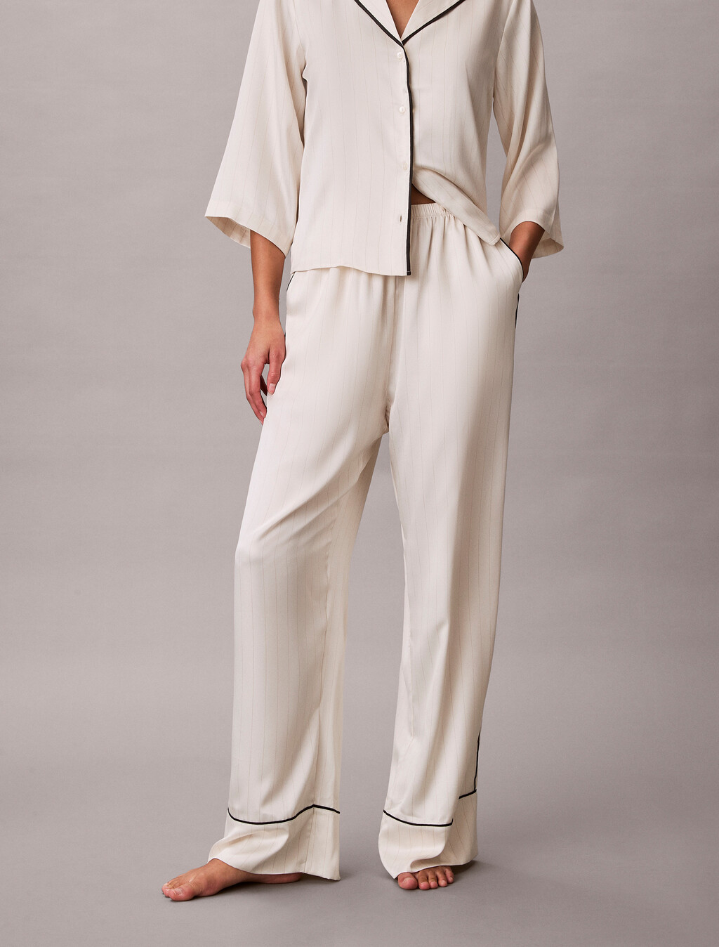 Satin Sheen Pant, DOTTED LOGO PINSTRIPE IVORY, hi-res