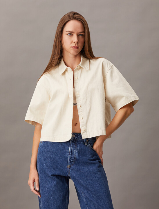 Denim Short Sleeve Cropped Shirt