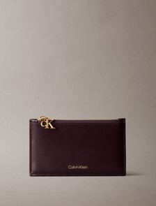 Leather Zip Card Holder, Fudge, hi-res
