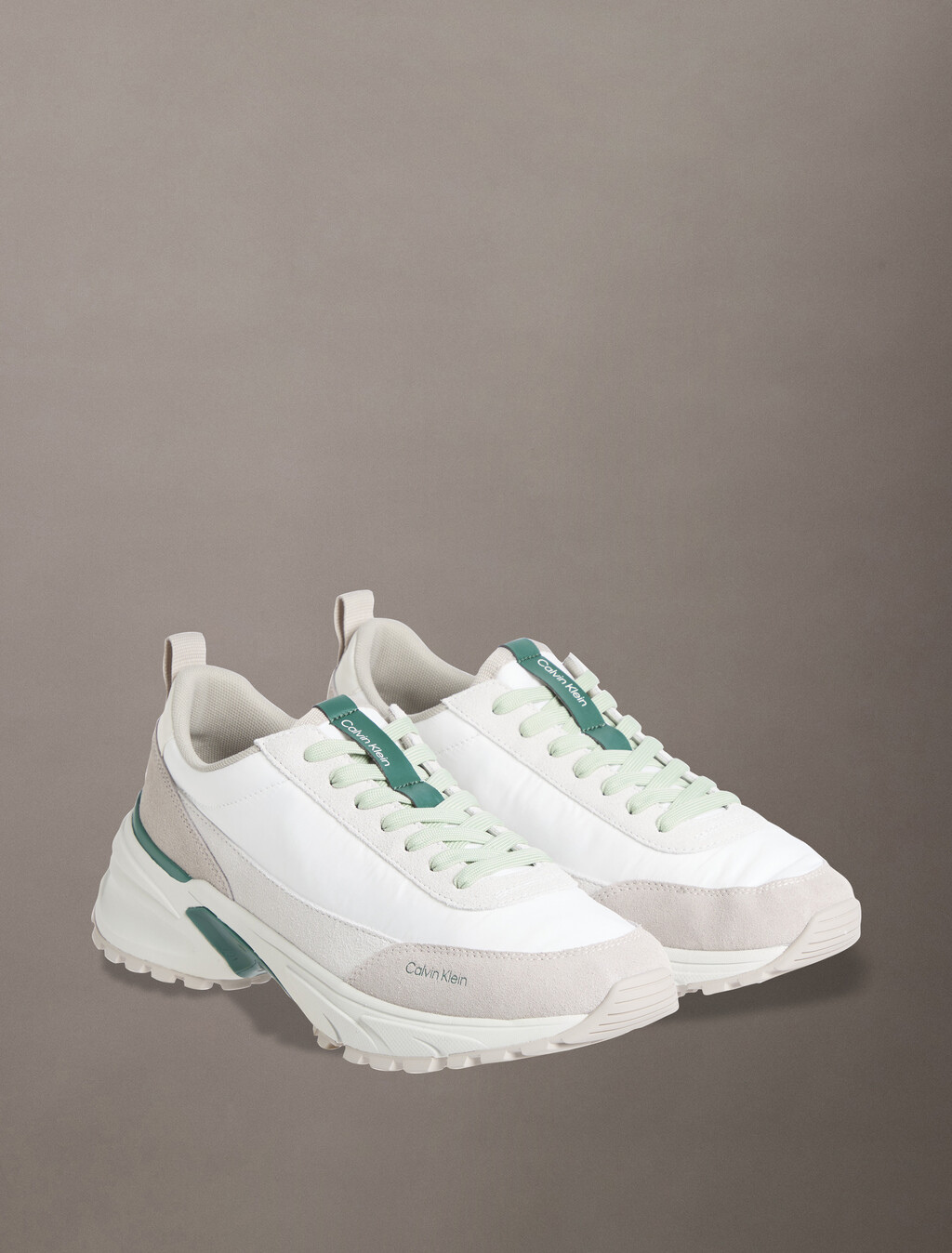 Suede and Nylon Runner Trainers, Bright White/Galapagos Green, hi-res