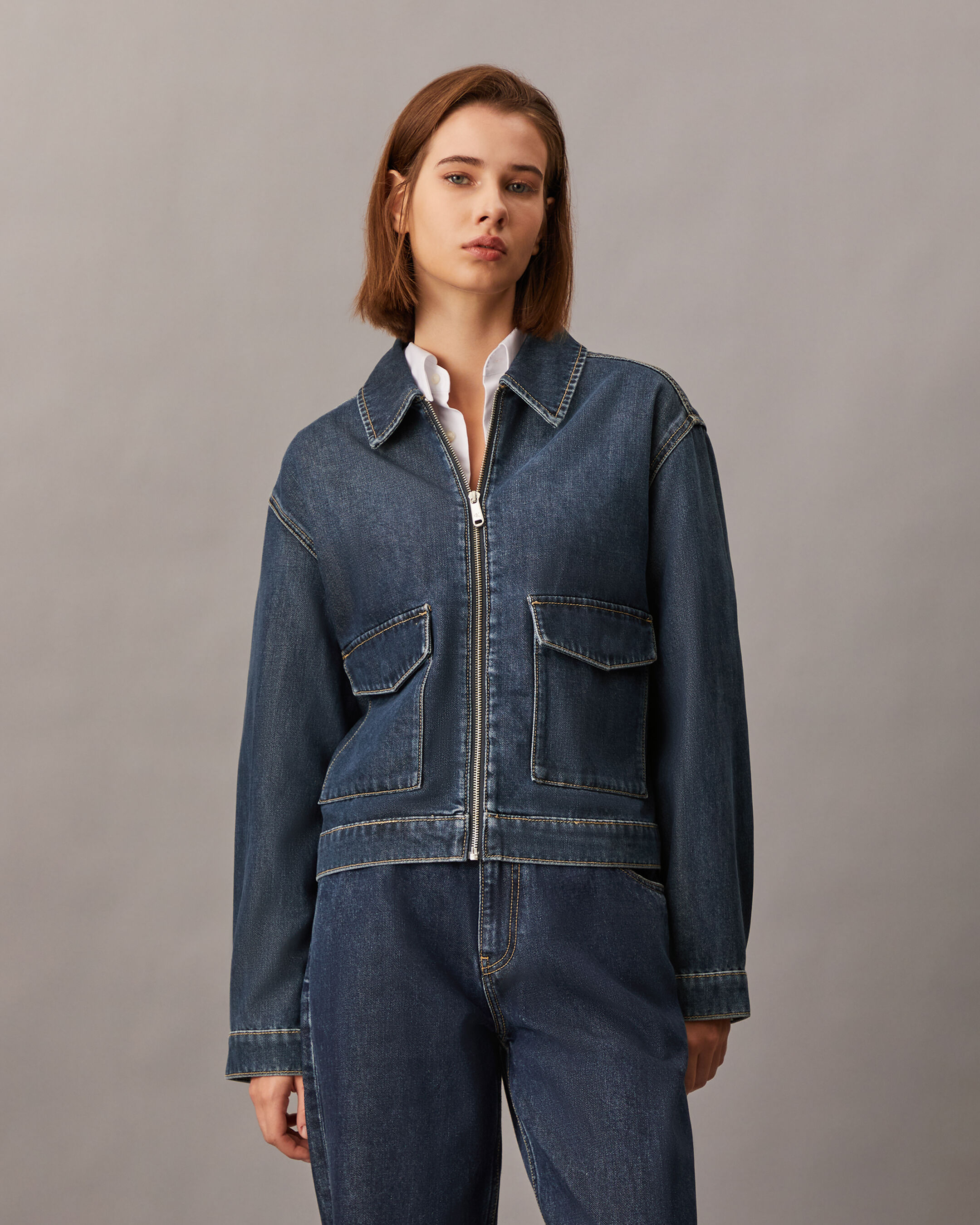 Oversized Zip Up Denim Jacket | blue | Calvin Klein Malaysia