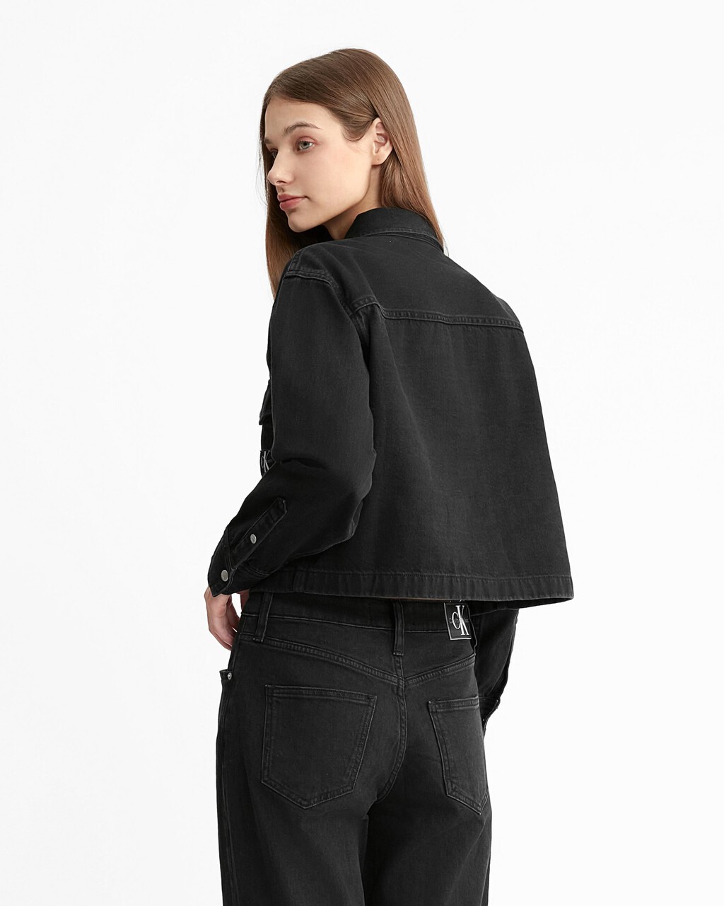 Cropped Dad Denim Shirt, Denim Black, hi-res