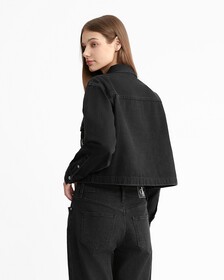 Cropped Dad Denim Shirt, Denim Black, hi-res