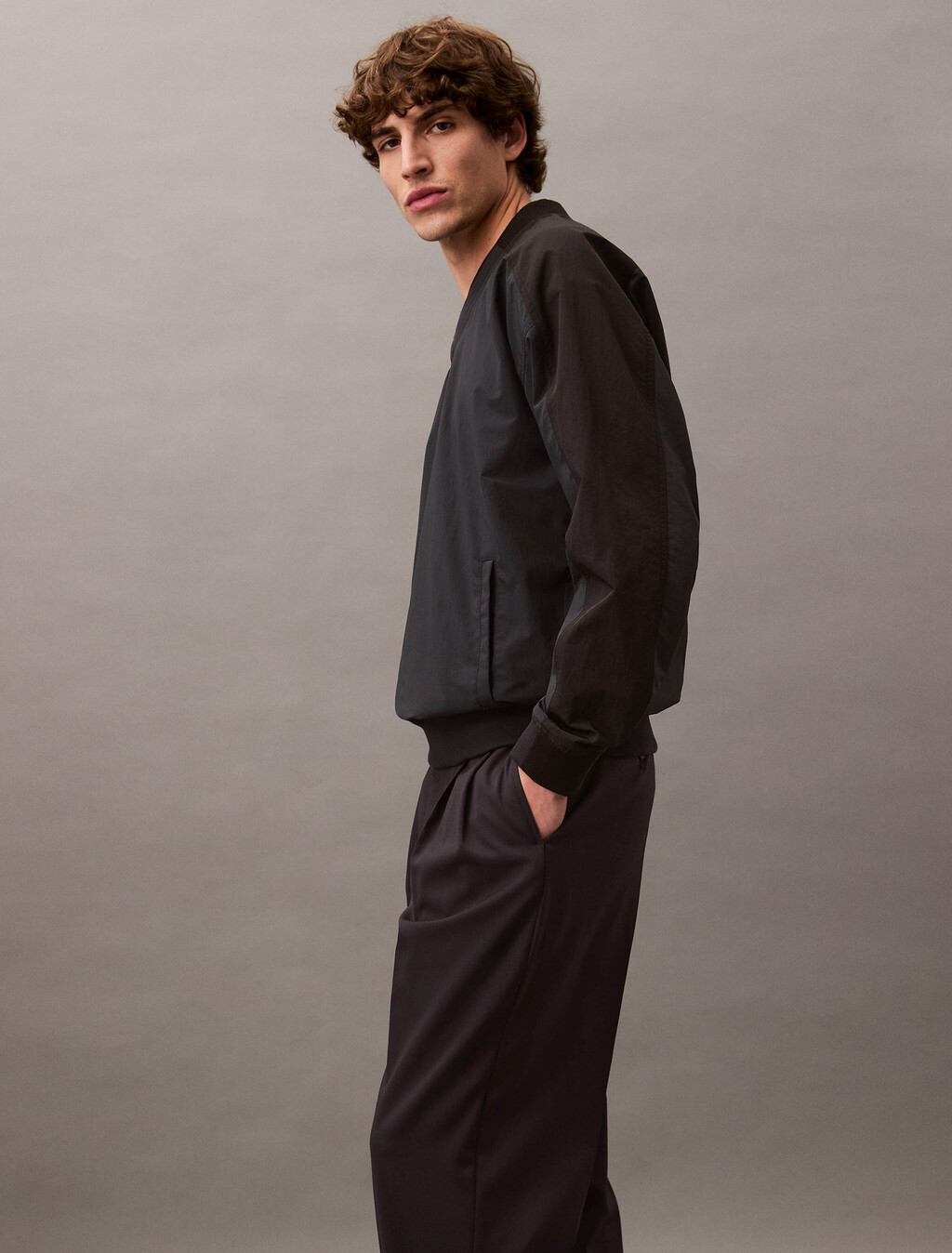 Wool Straight Pleated Trousers, Vulcan, hi-res