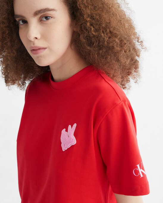 YEAR OF THE RABBIT FLOCKED APPLIQUE TEE