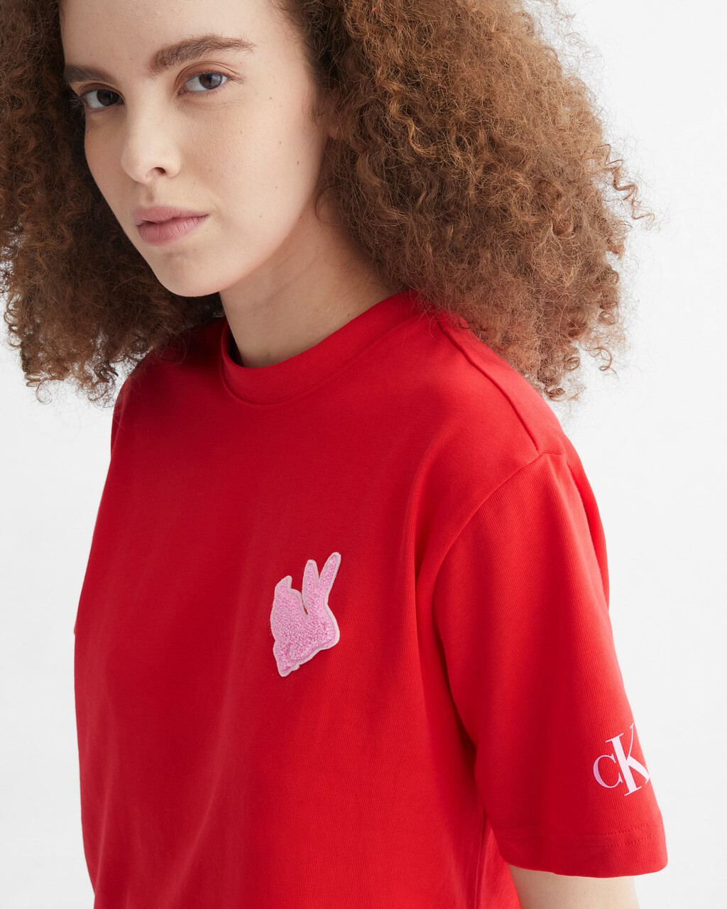 YEAR OF THE RABBIT FLOCKED APPLIQUE TEE, FLAME SCARLET, hi-res