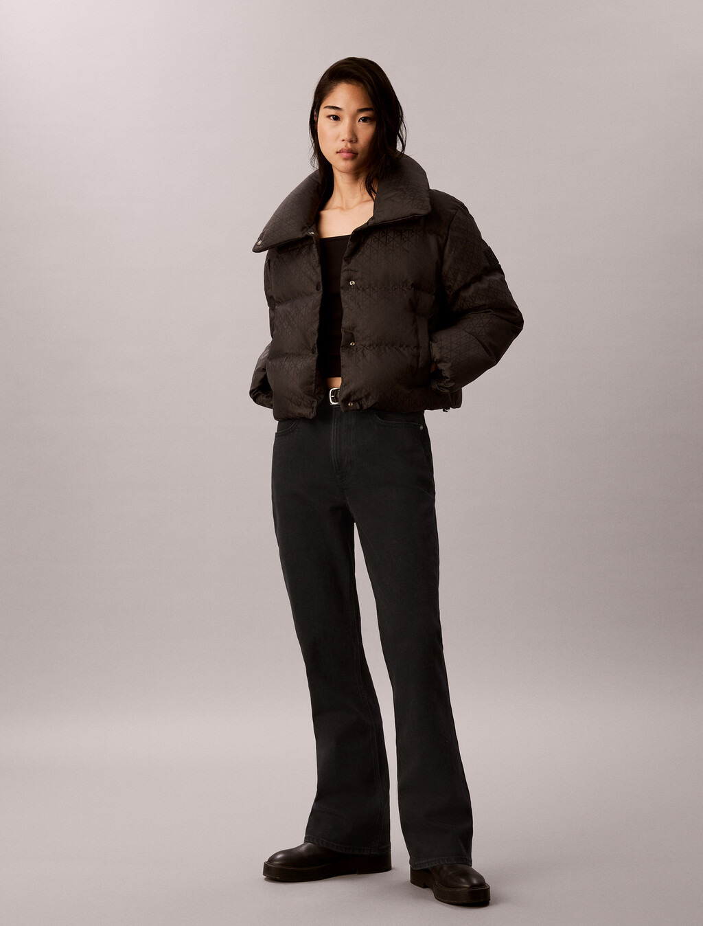 All-Over Logo Down Puffer Jacket, Black CK Emblem Jacquard, hi-res