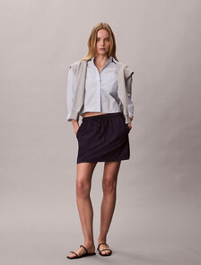 Cropped Cotton Poplin Stripe Shirt, Breezy Blue Three Color Refined Stripe, hi-res