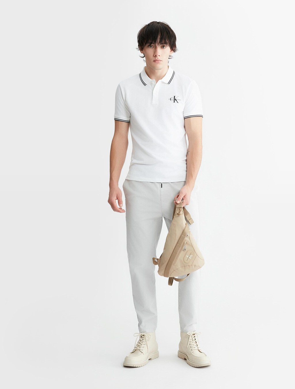 Monologo Slim Tipped Polo, Bright White, hi-res