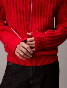 Lunar New Year Cashmere Zip Thru Sweater, Pantone Red, hi-res