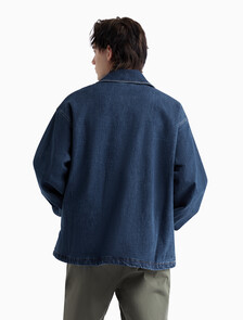 Drawstring Hem Denim Jacket, Denim Dark, hi-res