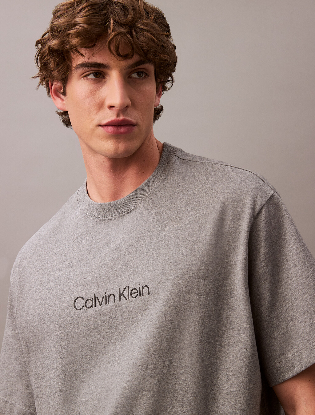 Calvin Logo Crew Neck Tee, Medium Grey Heather, hi-res