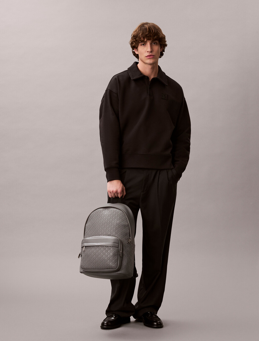 Embossed Allover Monogram Backpack, Charcoal Gray, hi-res