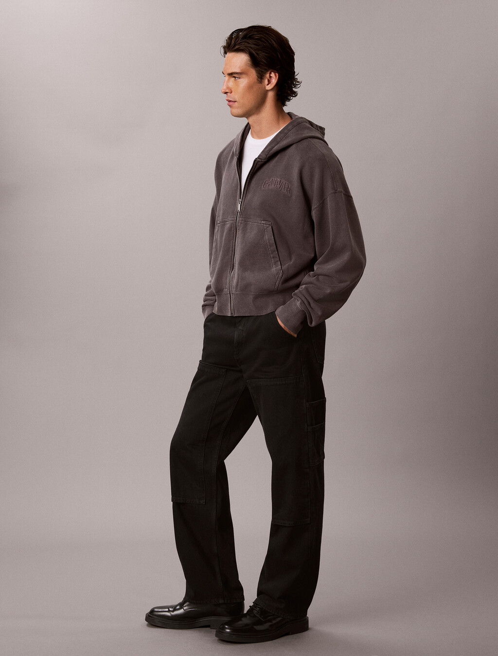 Garment-Dyed Boxy Zip-Up Hoodie, Volcanic Ash, hi-res