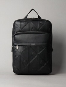 Embossed CK Emblem Slim Backpack, Black, hi-res