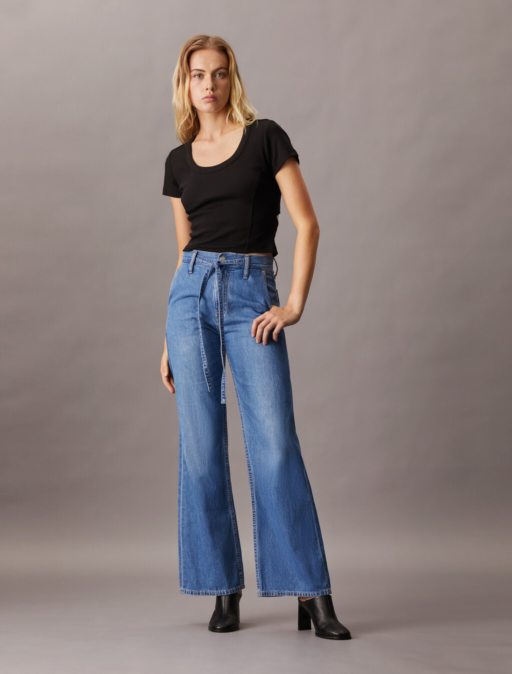 Linen High Rise Wide Leg Jeans, Denim Medium, hi-res