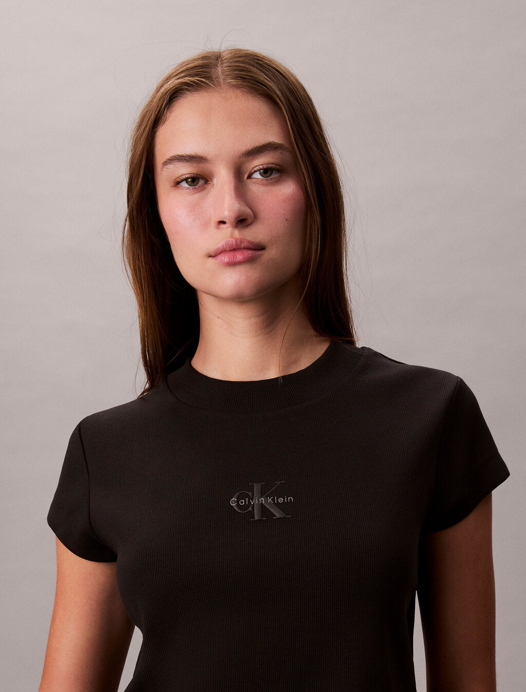 Slim Cropped Monogram T-shirt, Black, hi-res
