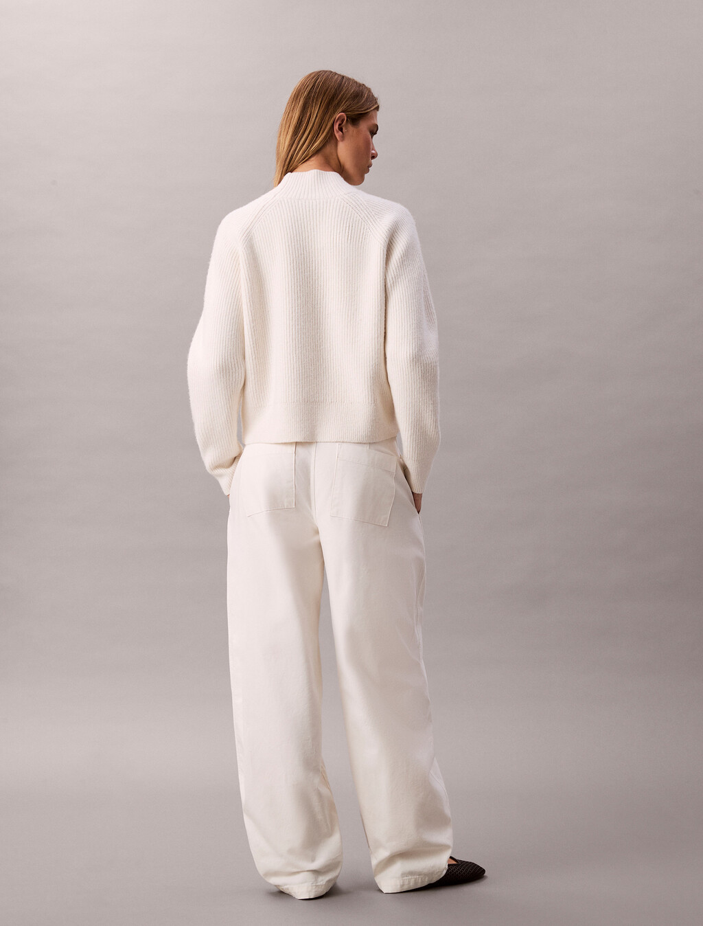 Cotton Relaxed Belted Pants, White Greige, hi-res