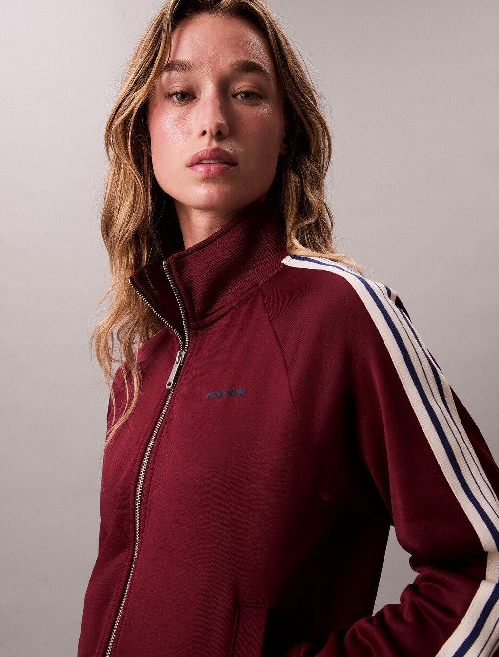 High Shine French Terry Jacket, Deep Rouge, hi-res