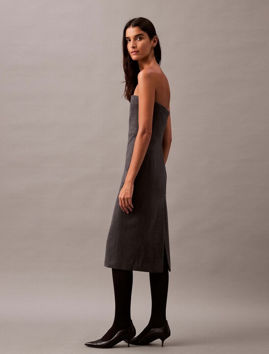 Brushed Wool Blend Strapless Dress