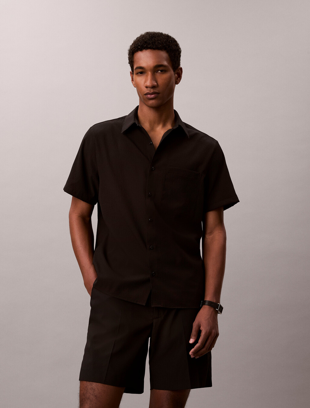 Seersucker Shorts, Black, hi-res