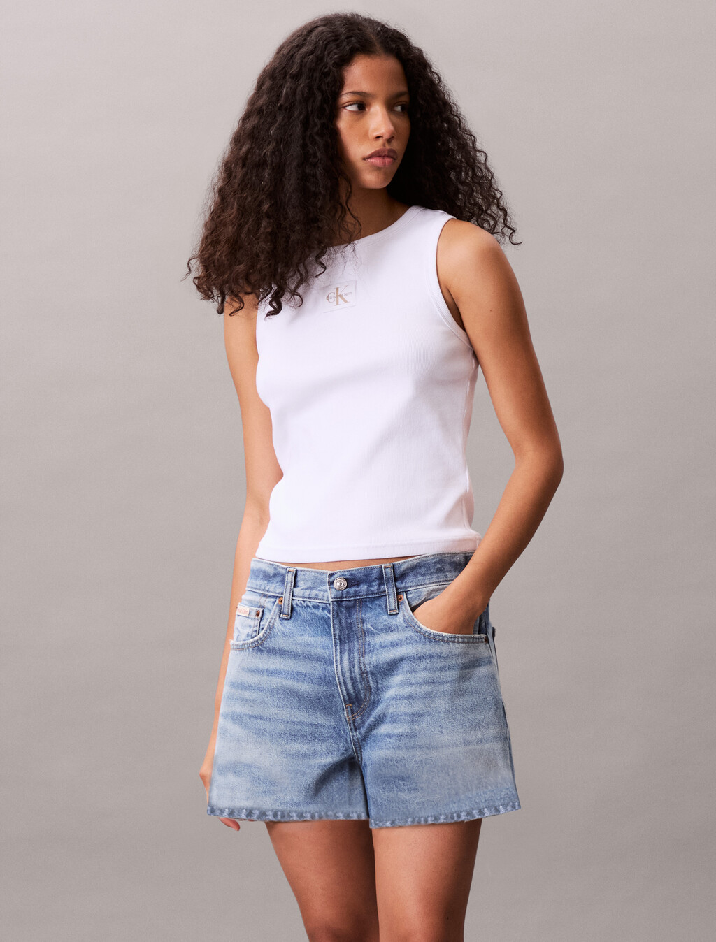Cotton Stretch Rib Tank Top, Brilliant White, hi-res