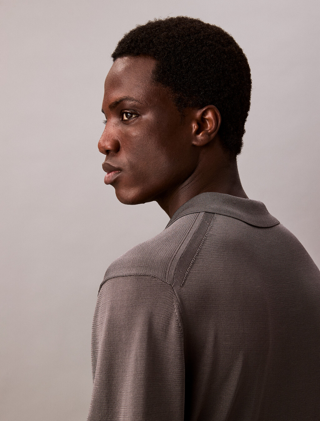 Sheer Polo Jumper, Gray Pinstripe, hi-res