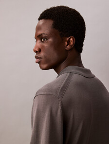 Sheer Polo Jumper, Gray Pinstripe, hi-res