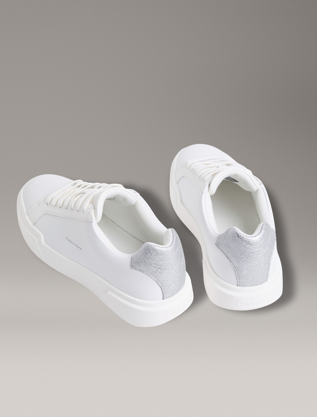 CK Avenue - Leather Logo Trainers, Bright White/Silver, hi-res