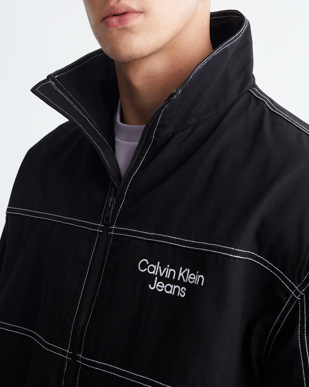 Varsity Curved Logo Stand Collar Jacket, Ck Black, hi-res
