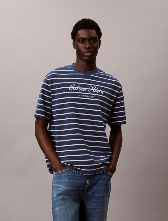 Relaxed Cotton Piqu&eacute; Stripe T-shirt