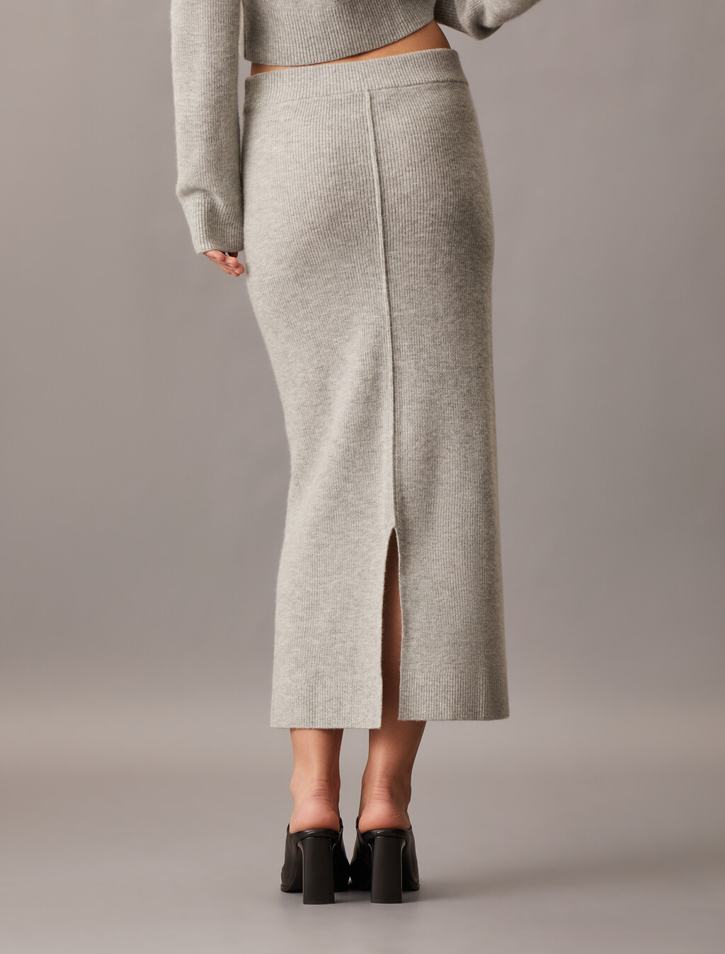 High Rise Knit Midi Skirt, Light Grey Heather, hi-res