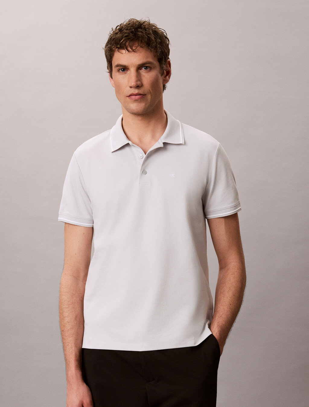 Cooling Tipped Collar Polo, Marble Gray, hi-res