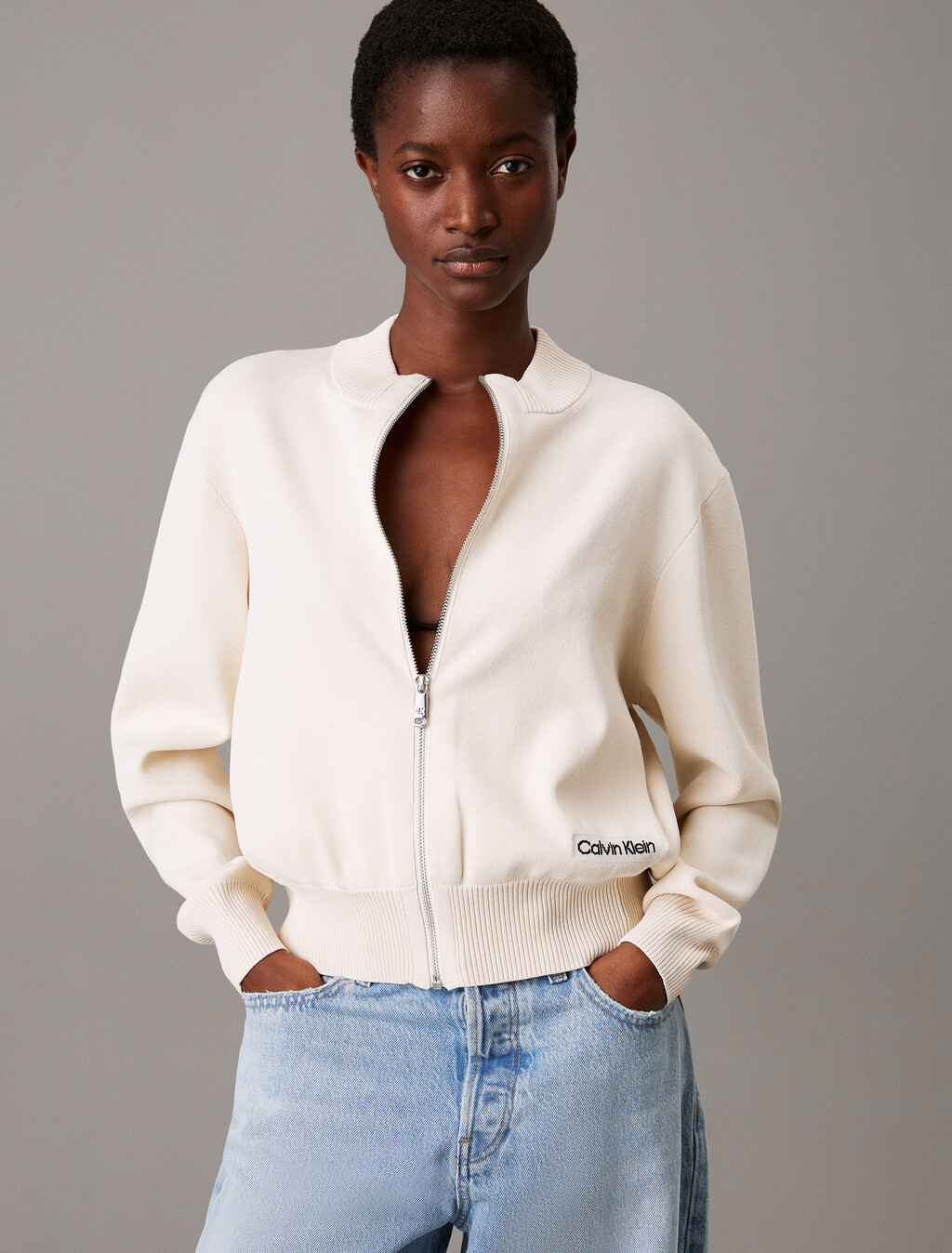 Milano Knit Bomber Jacket, Turtledove, hi-res