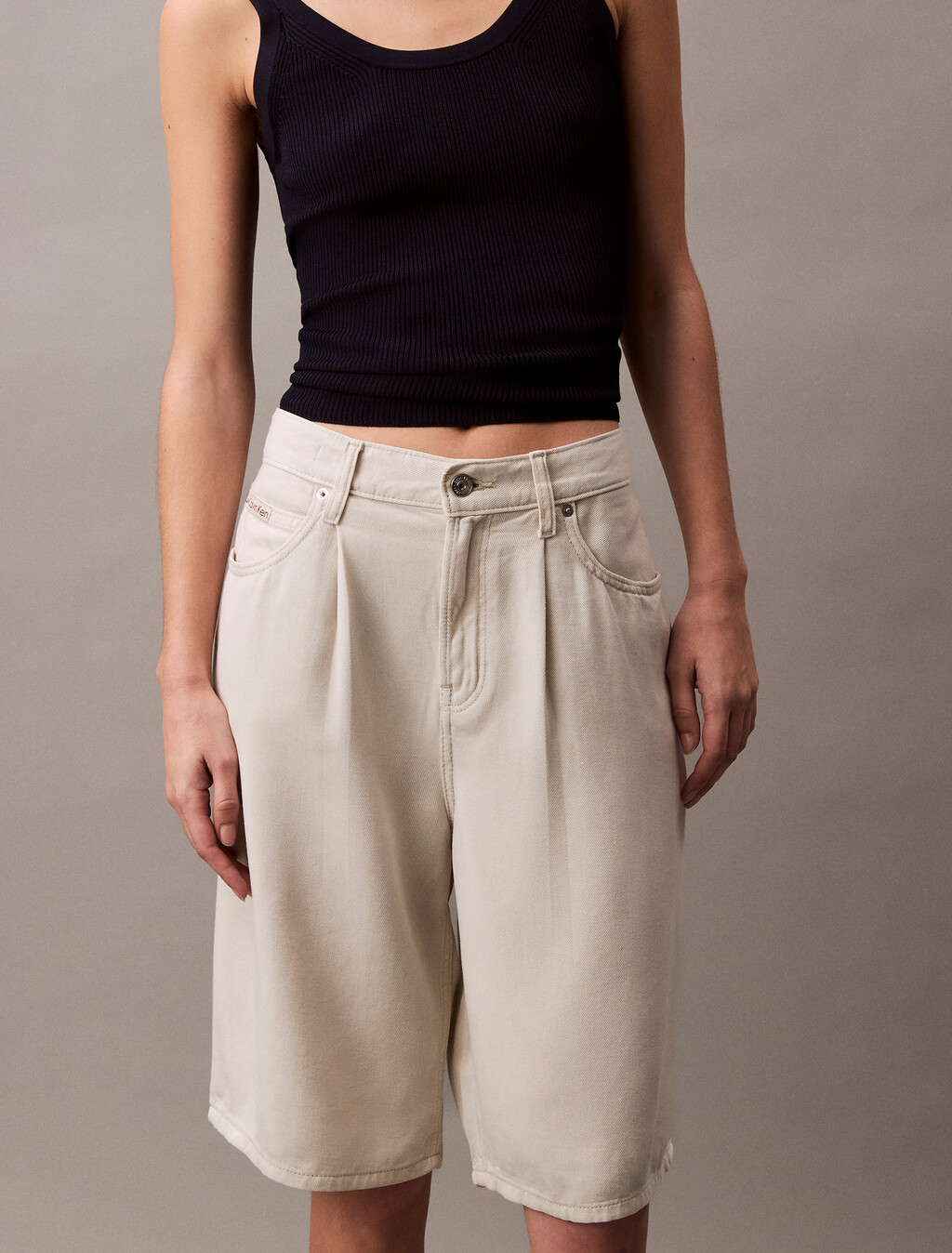 Relaxed Denim Bermuda Shorts, Silver Birch, hi-res