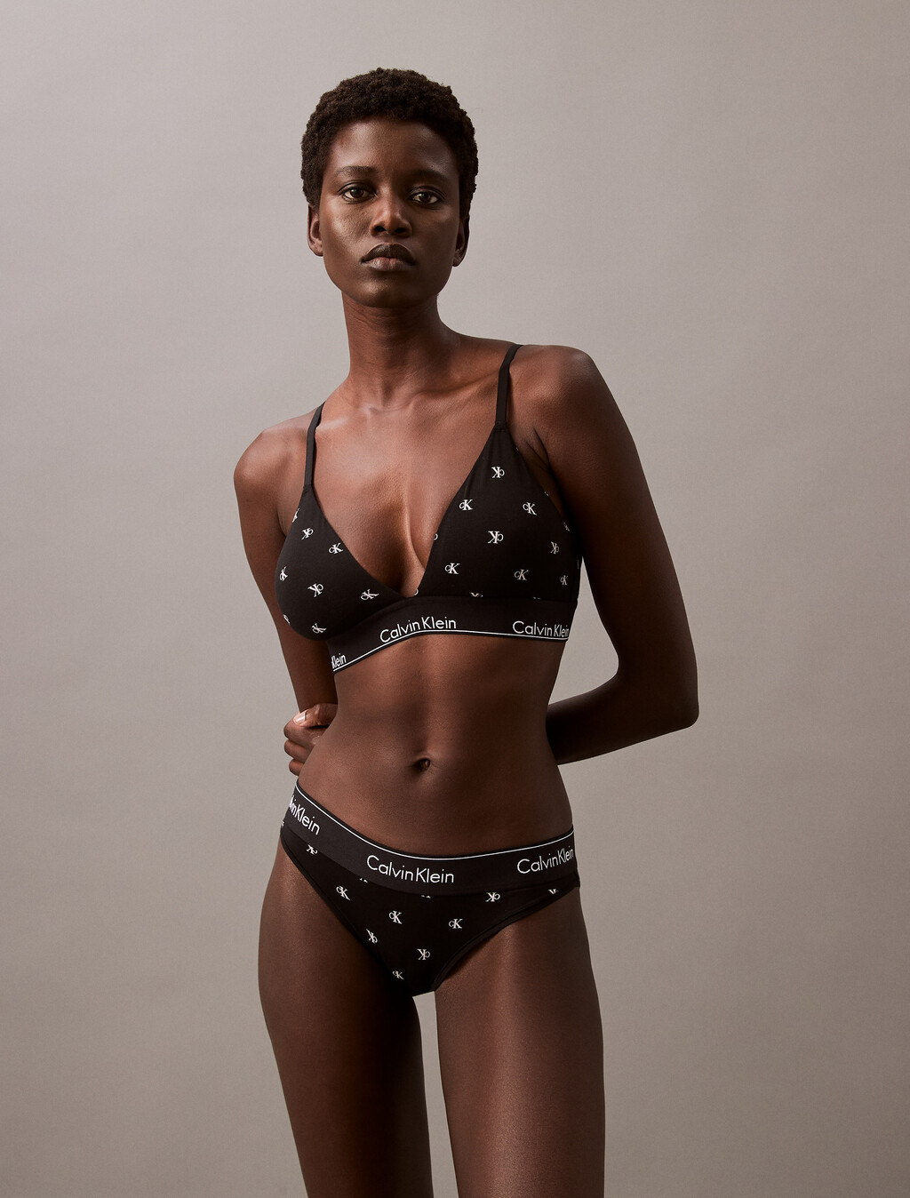 Icon Cotton Lightly Lined Triangle Bralette, DIAMOND LOGO+BLACK, hi-res